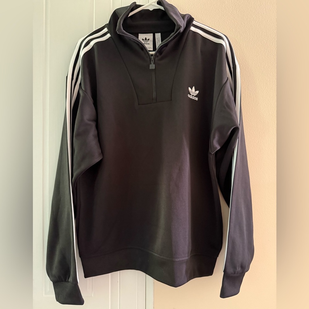 Adidas Adicolor Funnel Neck Track Top Men Activerwear Jacket M Black 1/4 Zip NWT